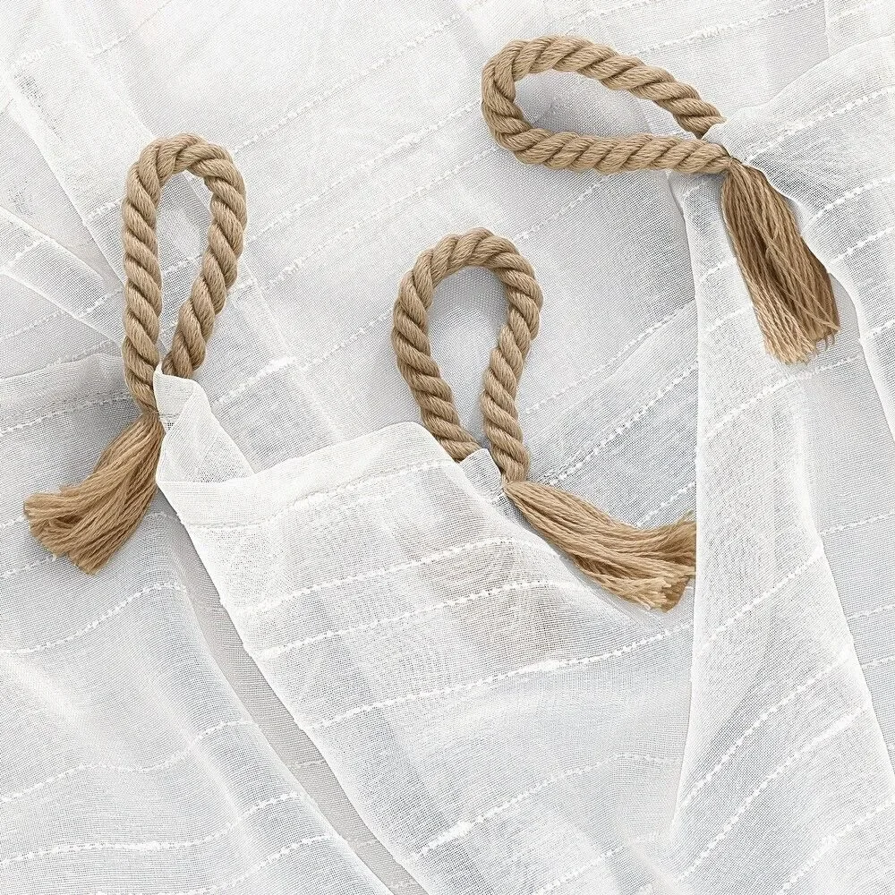 S. Lichtenberg White Semi Sheer Rope Tab Curtain Panel Pair 37